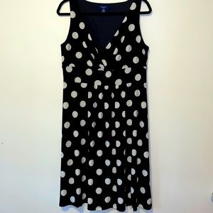 Chaps black and white polka dot dress size large